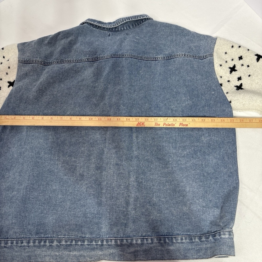 Nora Madison Jean Jacket Women's Oversized Denim Sherpa Knit Sleeves Boho XL - Picture 12 of 16
